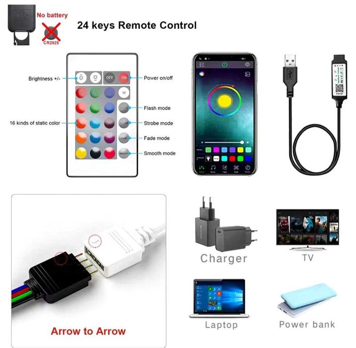 Стрічка світлодіодна bluetooth USB LED 5050 SMD 5V 2 метри