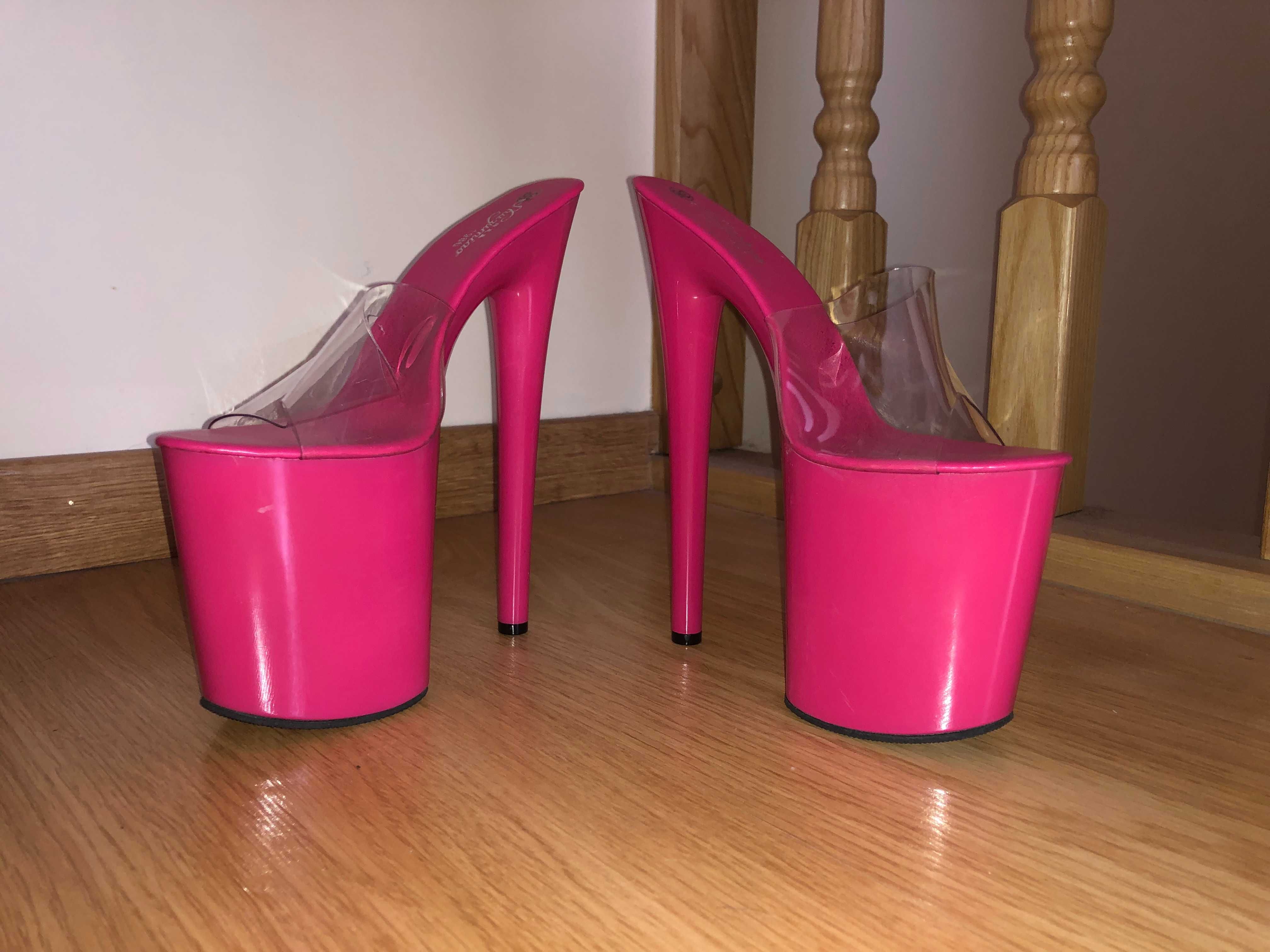 23/ OD RĘKI 36 Szklanki gogo szpilki obcasy 20cm klapki różowe fuksja