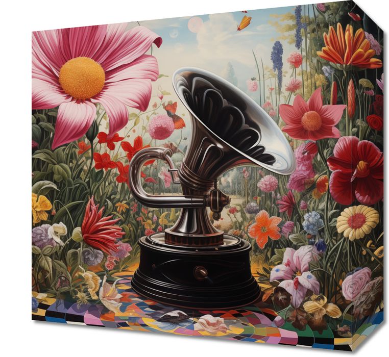 Obraz 30x30cm Gramofon w Kwiatach