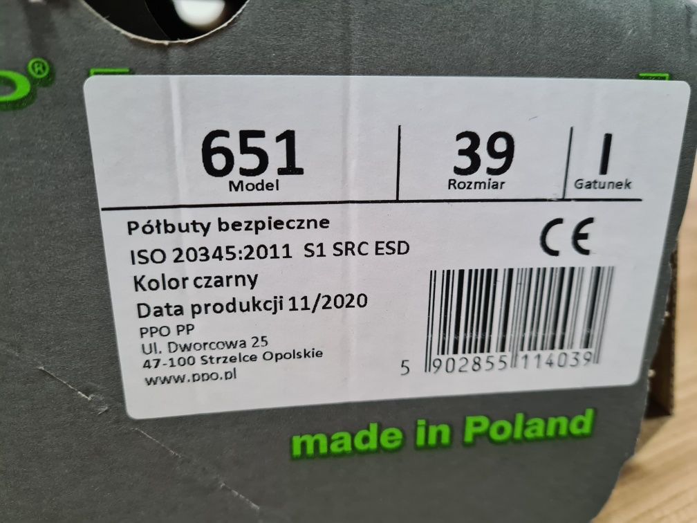 Buty damskie robocze sandały. Rozmiar 39. Model PPO 651. Nowe!