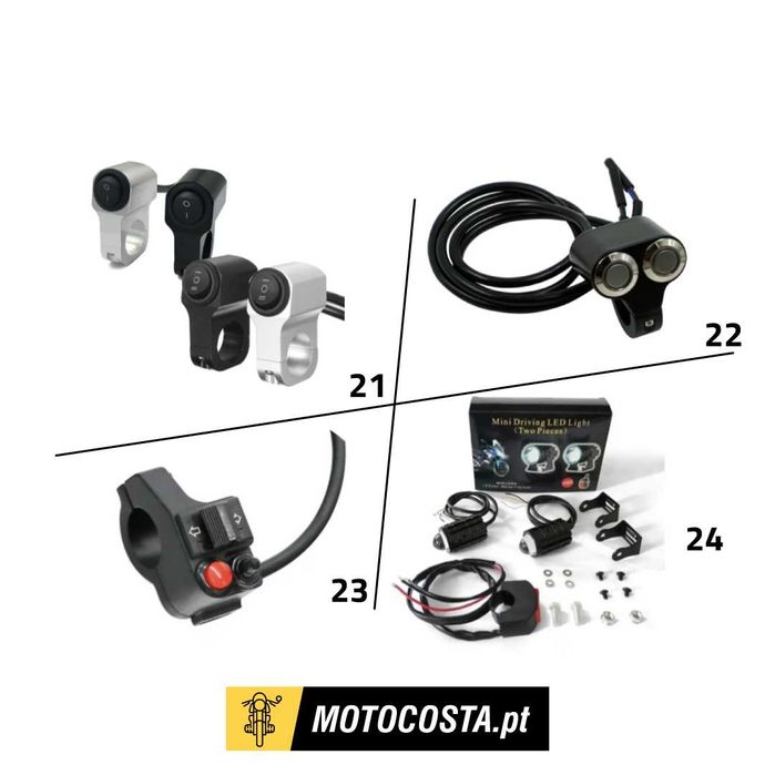 Faróis Auxiliares LED - Bifocais, com Halo e Suportes - MOTOCOSTA