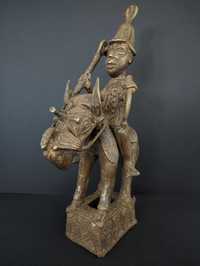 Król Oba na koniu Bini Edo Afrykański brąz | rzeźba z brązu Benin