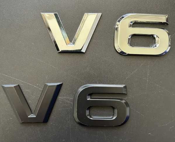 Nowy emblemat klejany znaczek V6 srebrny czarny | srebrny klejany logo