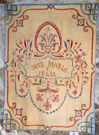 Manta de noiva de José Maria y Julia, lã feita e bordada à mão–séc XIX