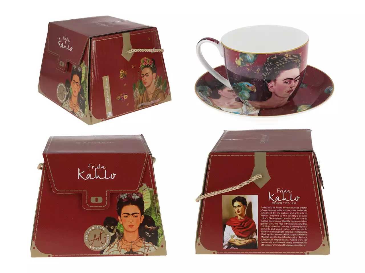 Filiżanka z spodkiem Frida Kahlo 410ml Autoportret Ja i moje papugi