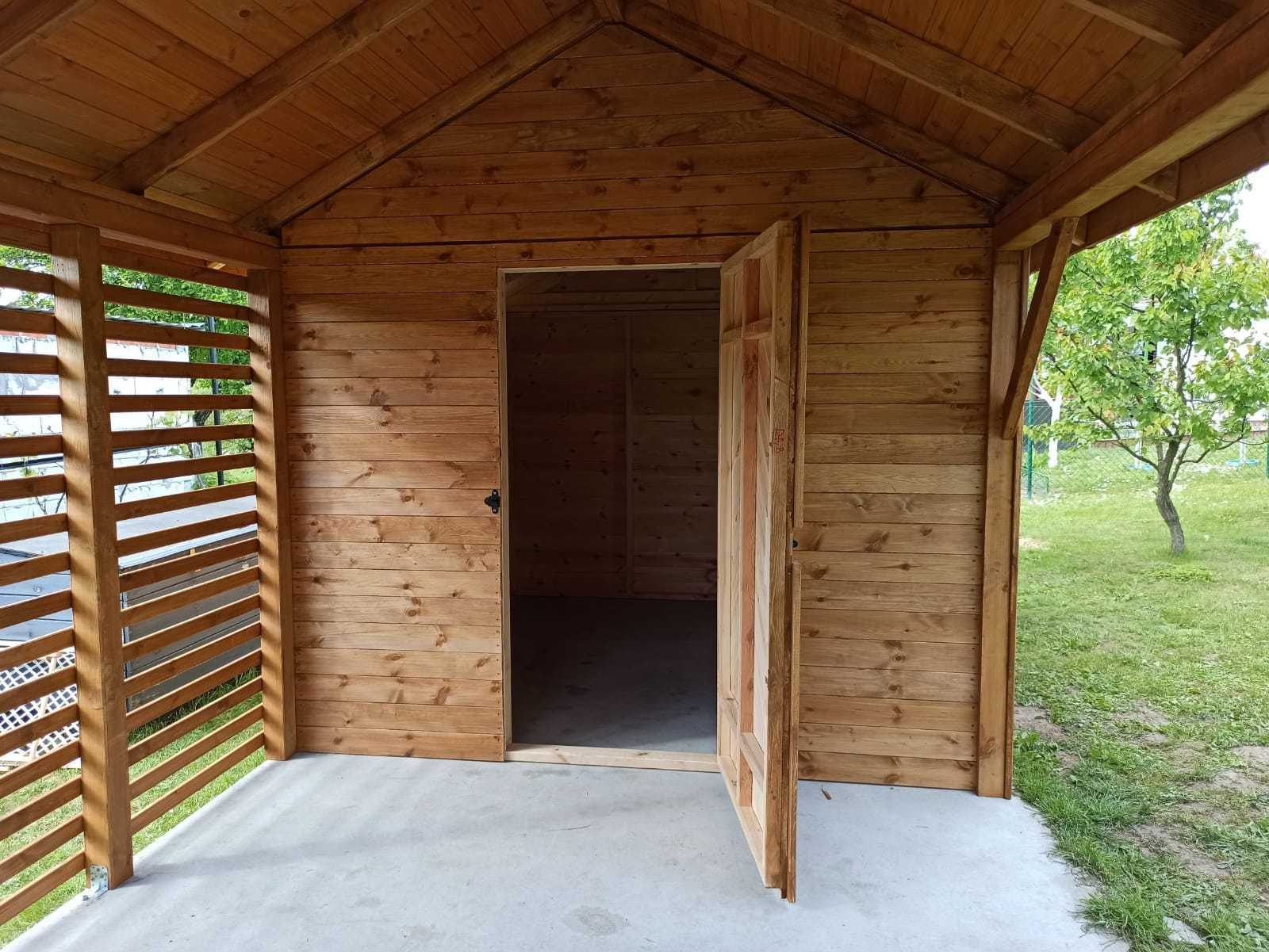 Domek drewniany ogrodowy letniskowy narzędziowy z altaną "Rzym" 6x3