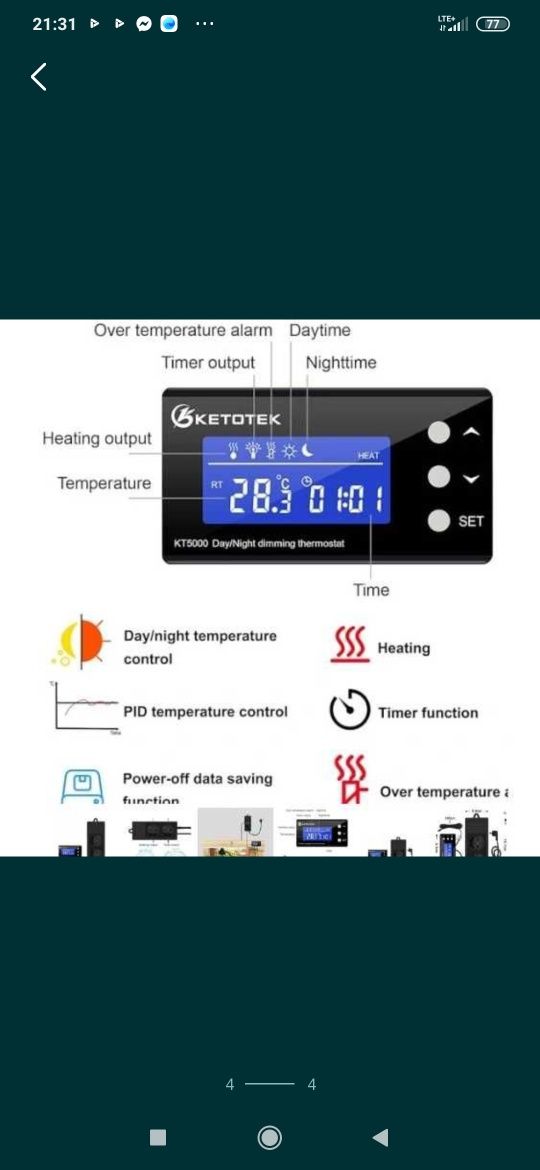 KETOTEK PID termostat do terrarium, ogrzewanie 24h