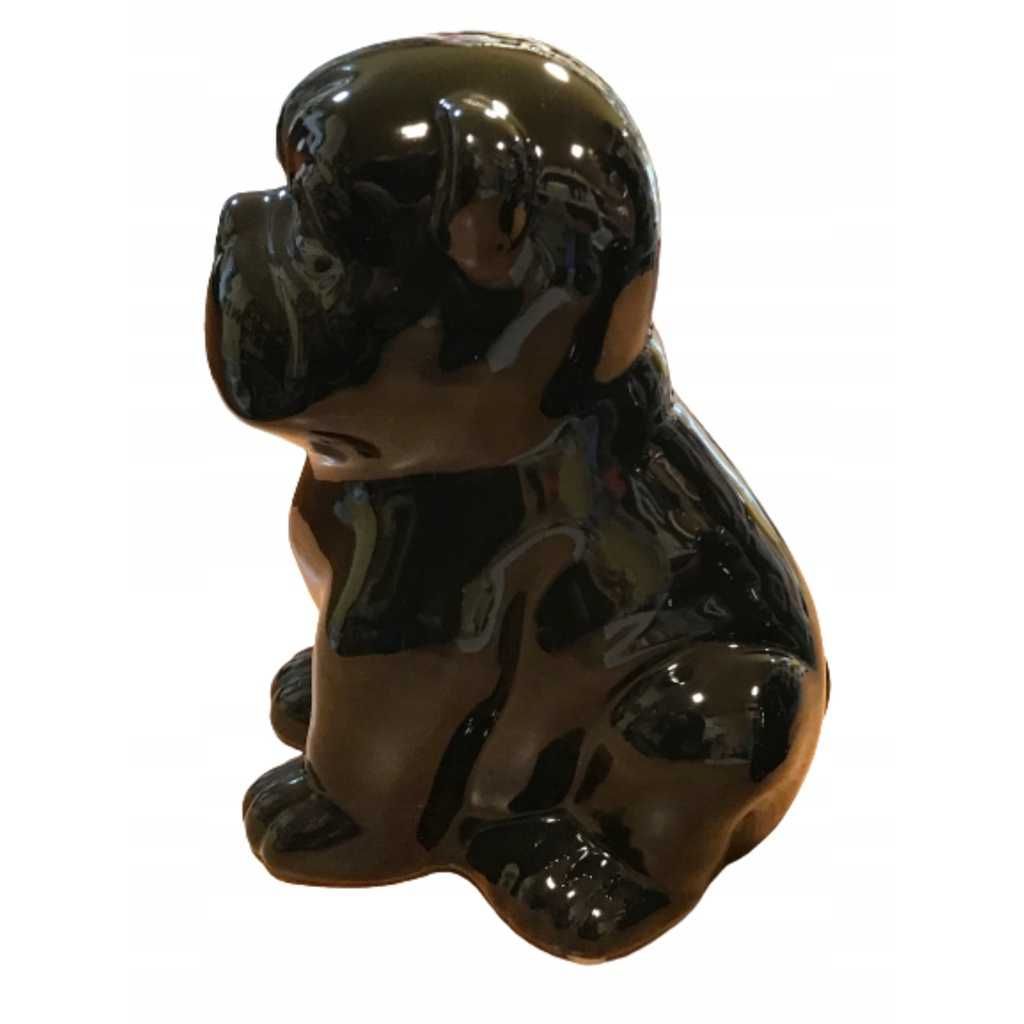 Figurka ceramiczna czarna Buldog siedzący piesek pies wys.ok 14,5cm