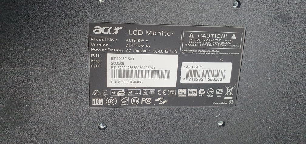 Monitor 15 cali acer