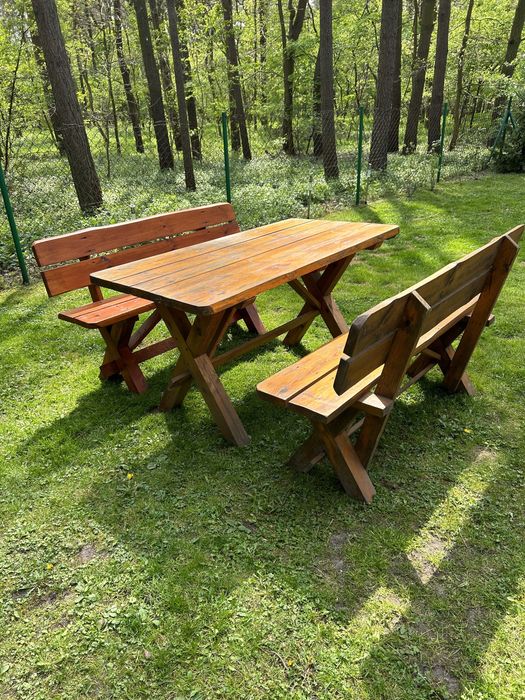 Stół 2 ławki ogrodowe drewniane komplet