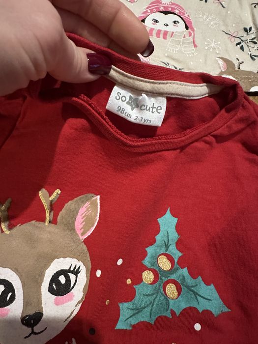 Dwie koszulki długi rękaw świąteczne 98