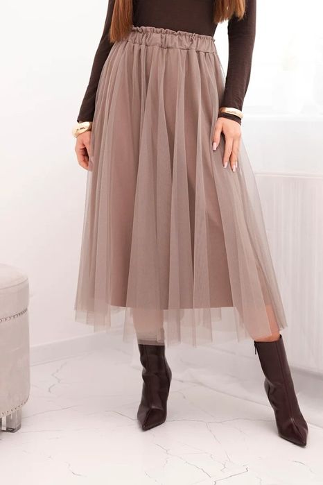 Spódnica Tiulowa Midi Damska Fango z Wiskozową Podszewką Na Gumce