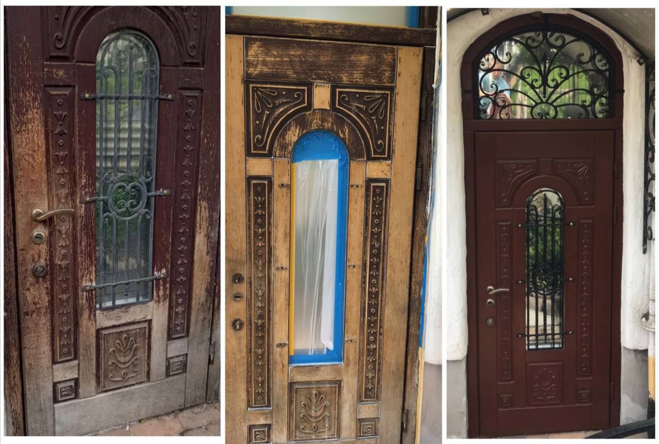 Реставрація та фарбуваня  вхідних дверей.