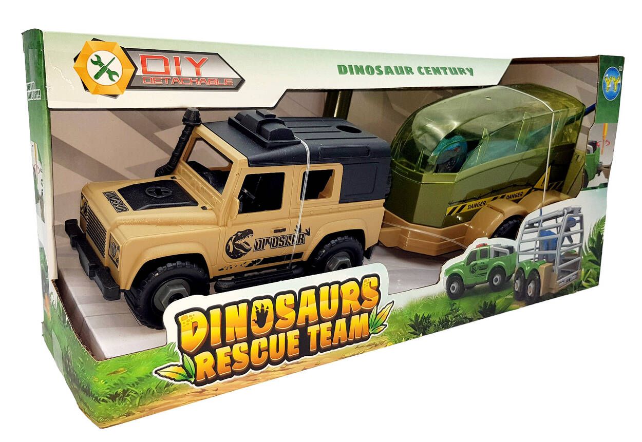 Auto Jeep Z Przyczepą Do Skręcania Dinozaur Ciężarówka Figurki