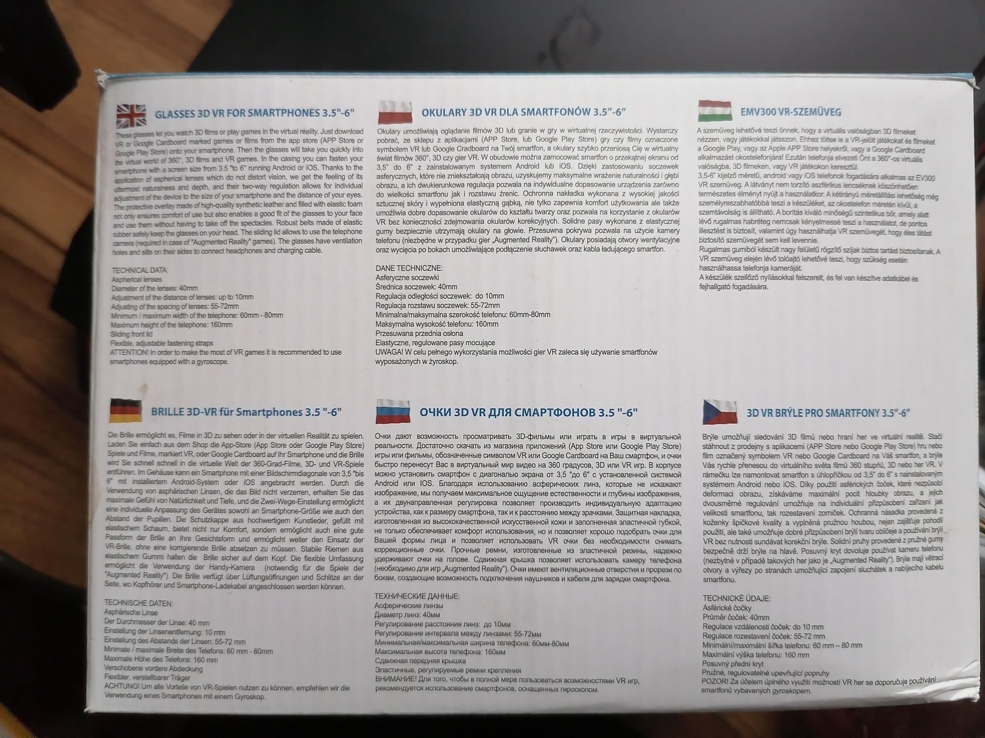 Okulary 3D VR dla smartfon ów 3,5''-6''
