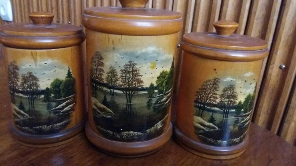 Три круглые деревянные шкатулки ручной работы Деревянные сувениры Мир