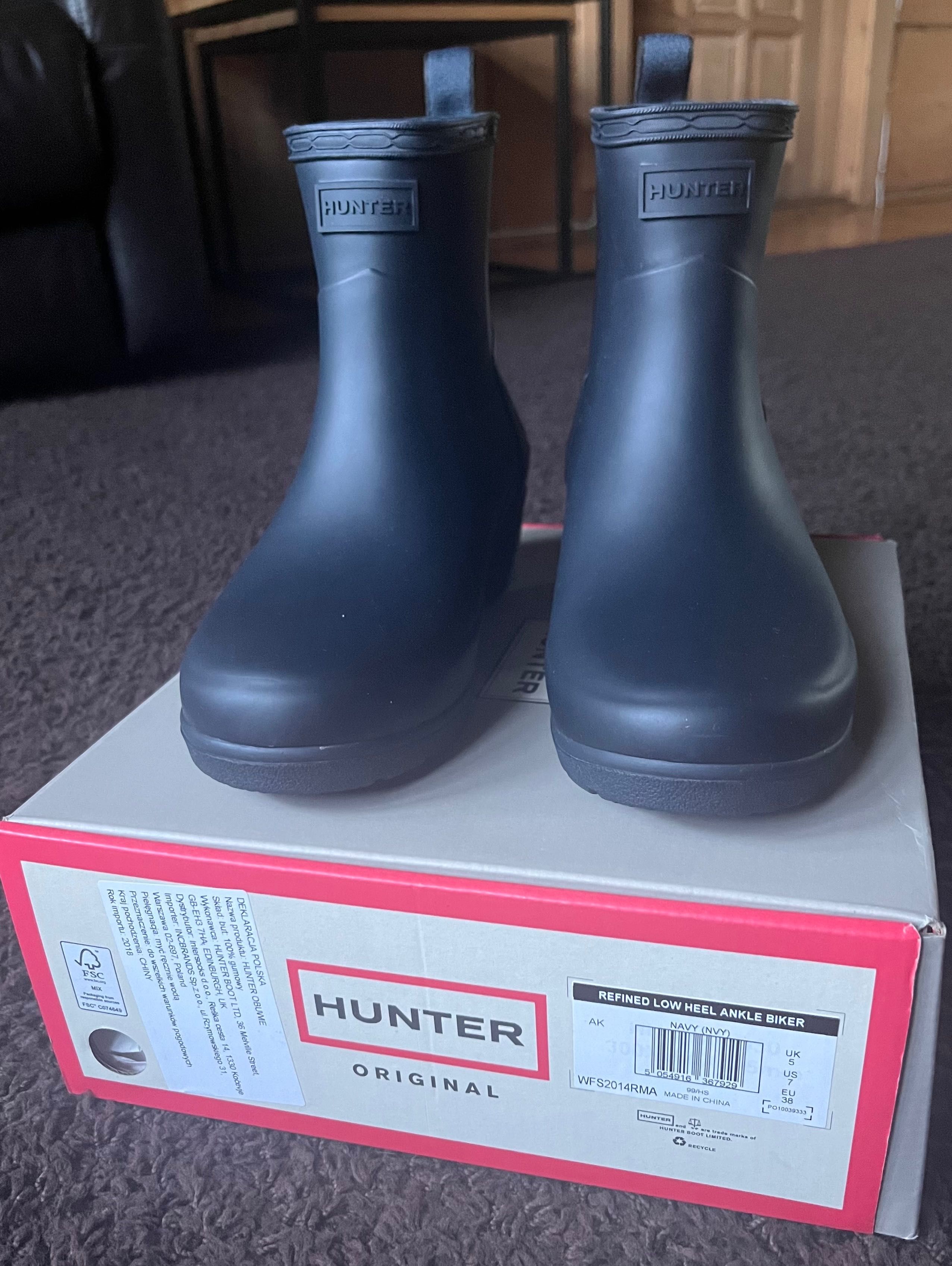 Hunter kalosze botki granatowe refined heel 37 38 jak nowe