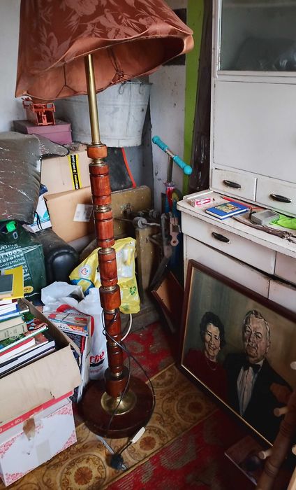 Lampa stojąca PRL z abażurem