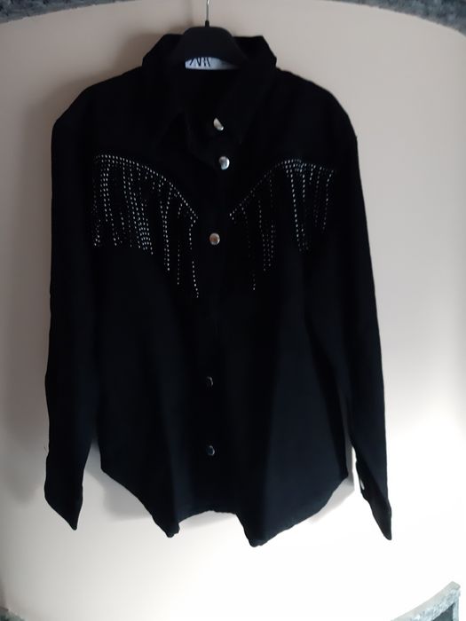 Kurtka Zara S oversize katana frędzle dżety bluza bawełna jeans kolekc