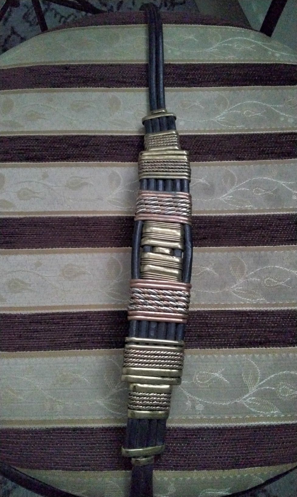 Vintage pasek skandynawski skóra,  miedź   mosiądz