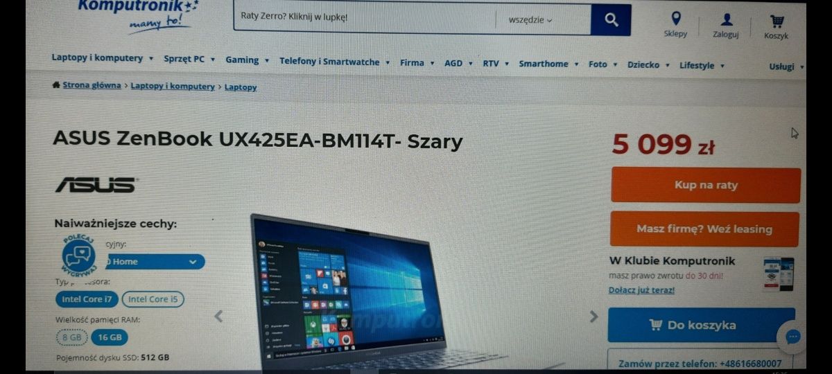 ASUS ZenBook 14 Intel Core i 7– stan idealny