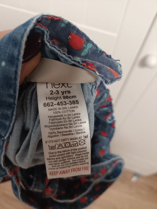 Jeansowa spódniczka ogrodniczka Next r. 98 kotek hafty