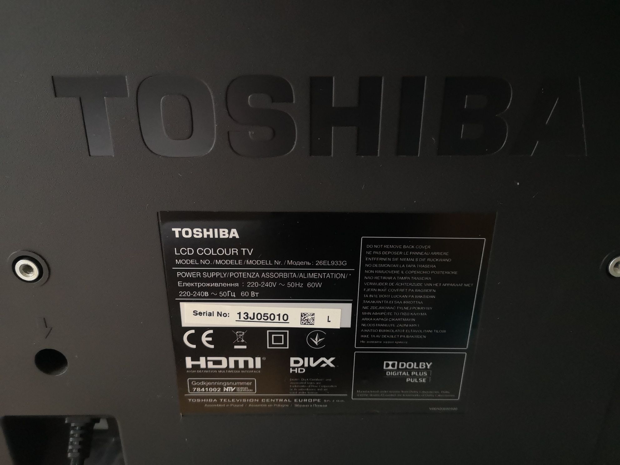 Telewizor LCD Toshiba Model 26EL933G 26 cali