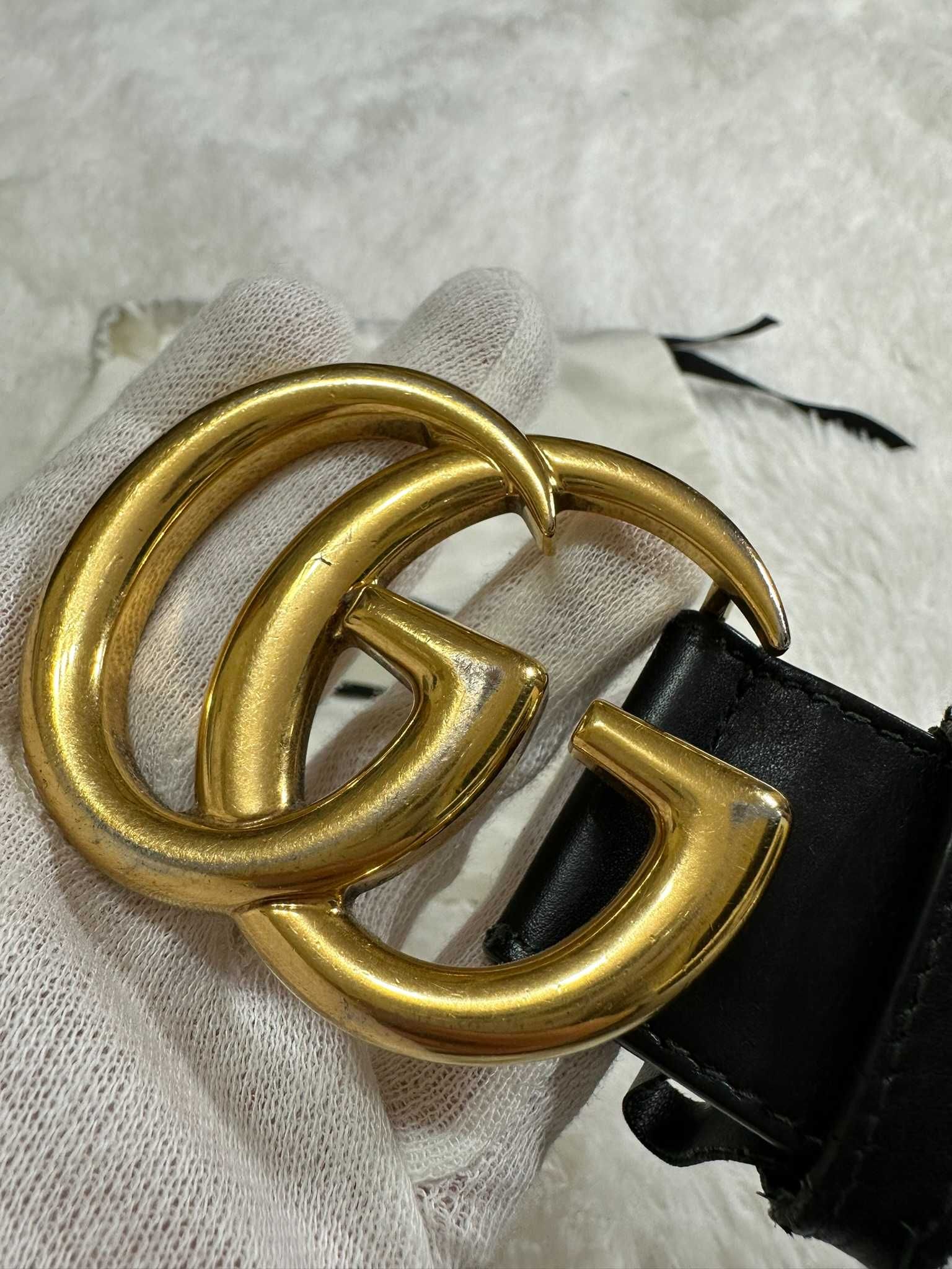 Oryginalny Pasek Gucci Marmont Czarna Skóra Złota Klamra