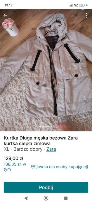 Kurtka Długa męska parka ocieplana ciepła na zimę płaszcz beżowy
