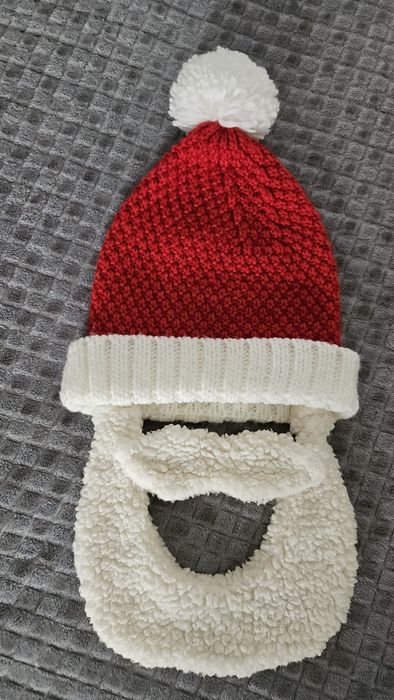 Новогодняя шапка с бородой Дед мороз, костюм Санта Клаус