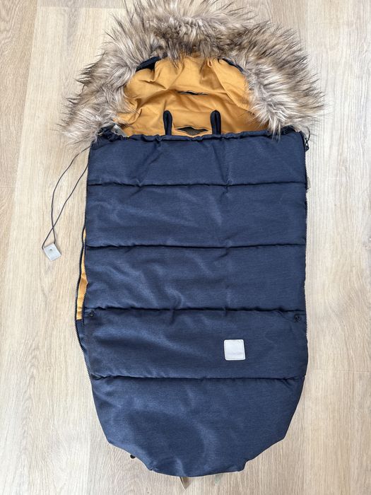 Zimowy cieply śpiworek Beztroska granat musztarda