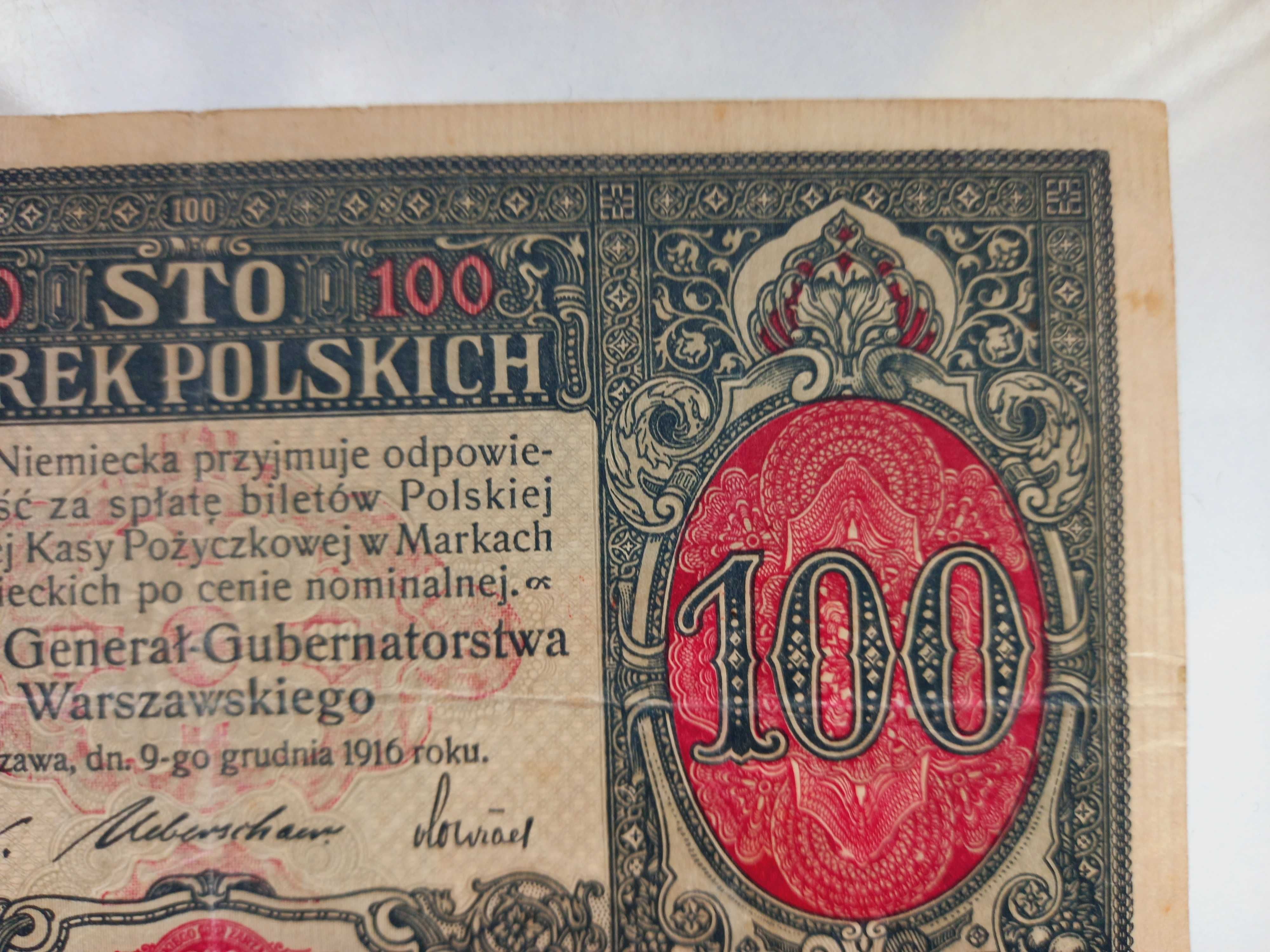 Banknot 100 marek Polskich 1916 seria A Generał