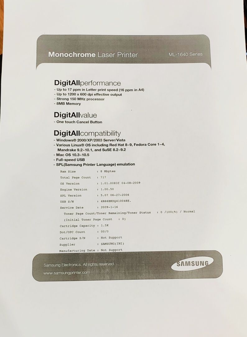 ТОП- надійний лазерний принтер Samsung 1640