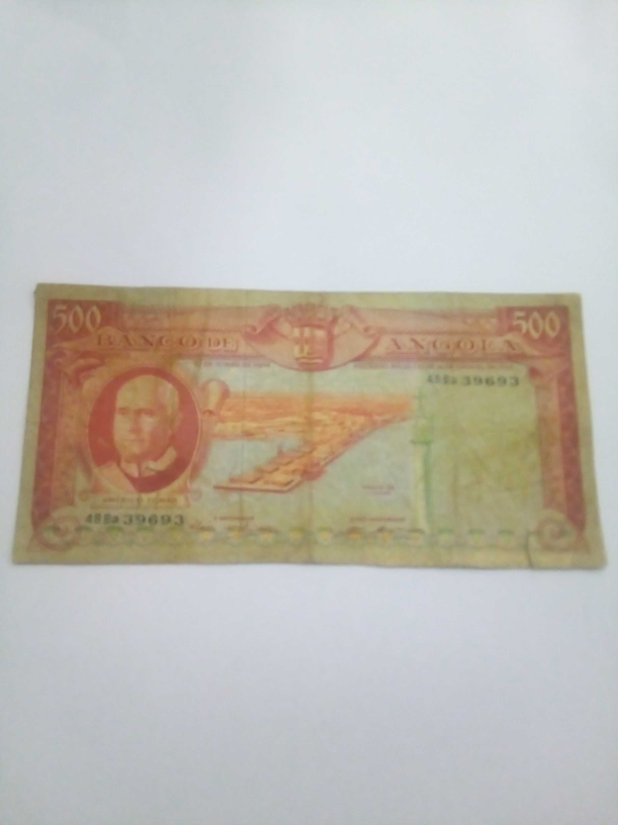 Escasso exemplar de notas angolanas de 500 escudos de 1970