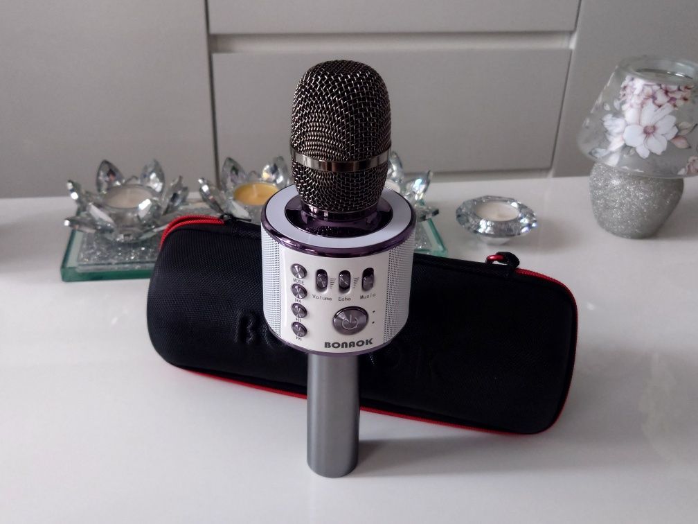 Profesjonalny mikrofon karaoke bluetooth bezprzewodowy Bonaok szary