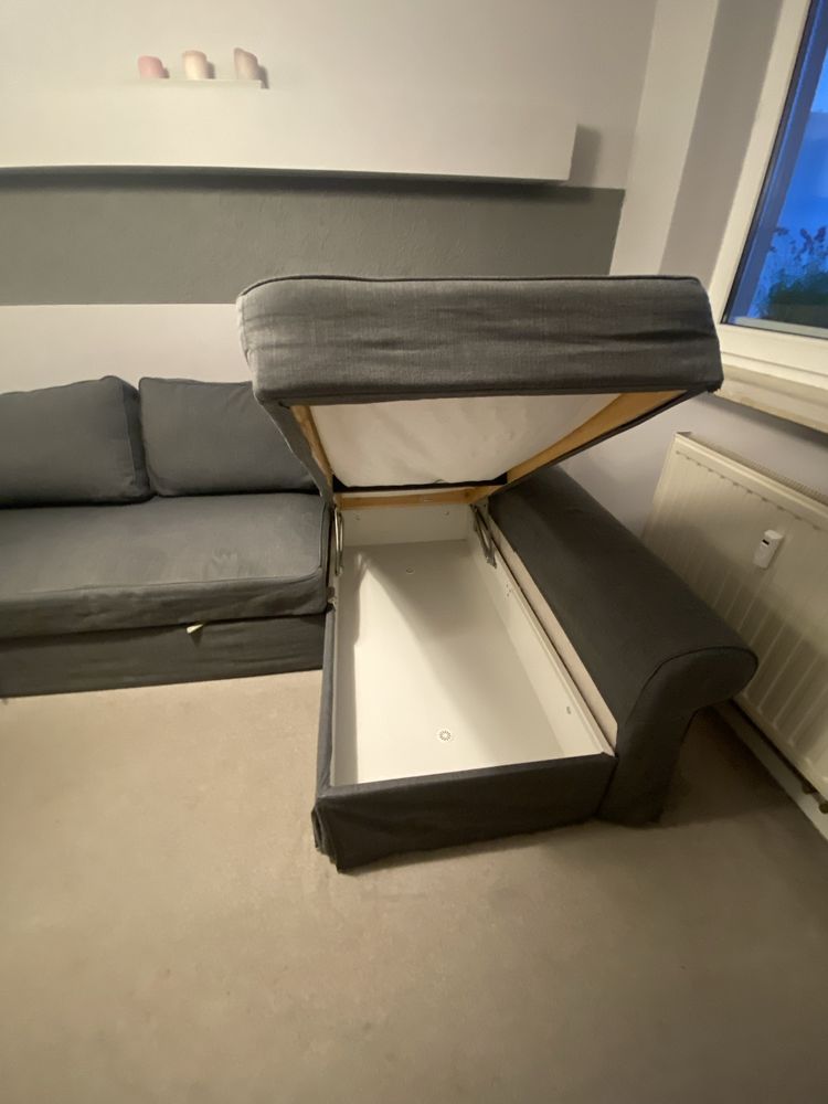 Sofa 3 osobowa z szezlągiem rozkładana z pojemnikiem na pościel IKEA