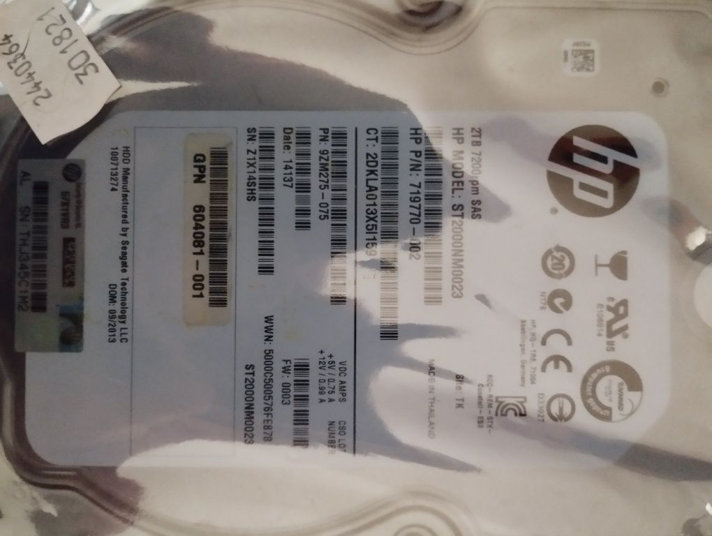HP 2tb SAS 3'5 HDD