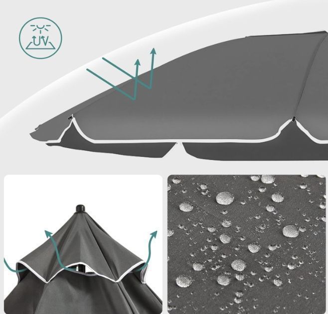Songmics Parasol Na Plażę, Ø 160 Cm, Parasol Ogrodowy Gpu060G01 Szary