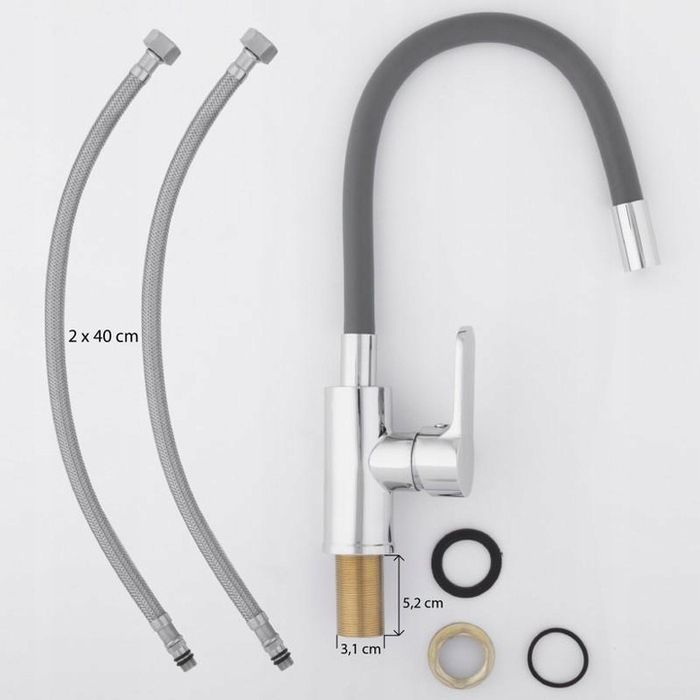 Bateria Kuchenna Stojąca Elastyczna Gietka Szara Wylewka Kran Zlewu