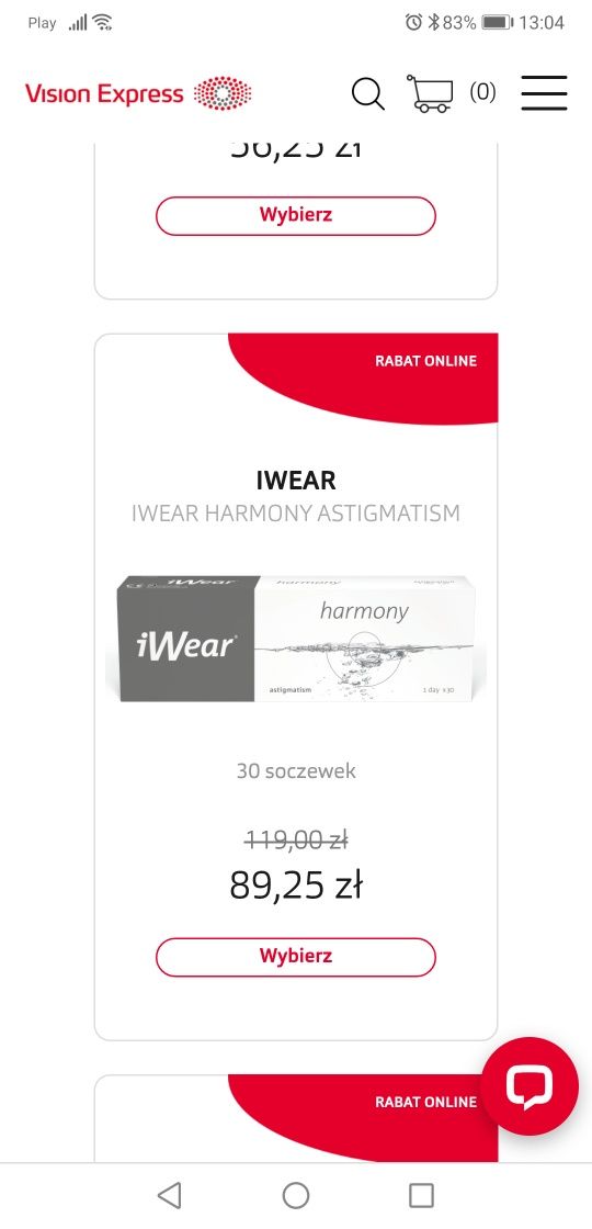 Soczewki iWear harmony astigmatism moc: - 1.00 / cylinder: - 1.75