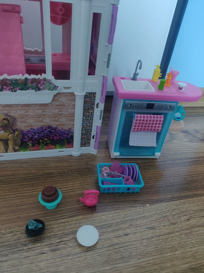 Barbie domek interaktywny, zmywarka, targ, lodówka duży zestaw