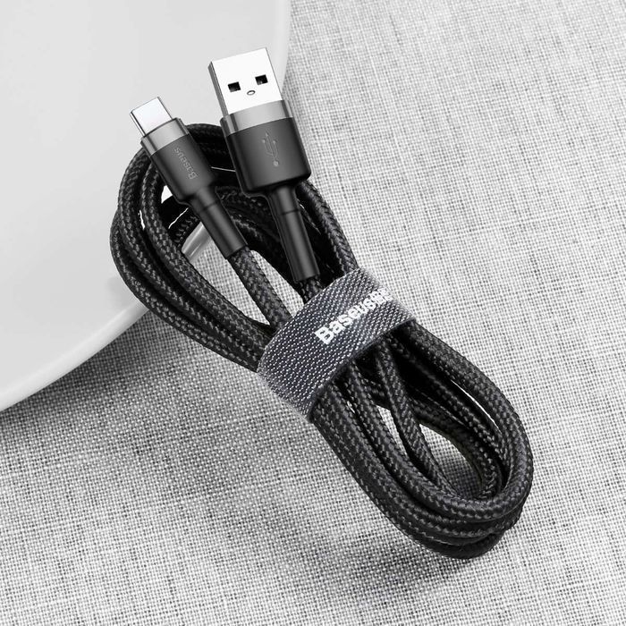 Baseus Cafule Kabel Nylonowy USB-C QC3.0 3A 1M - Czarno-Szary