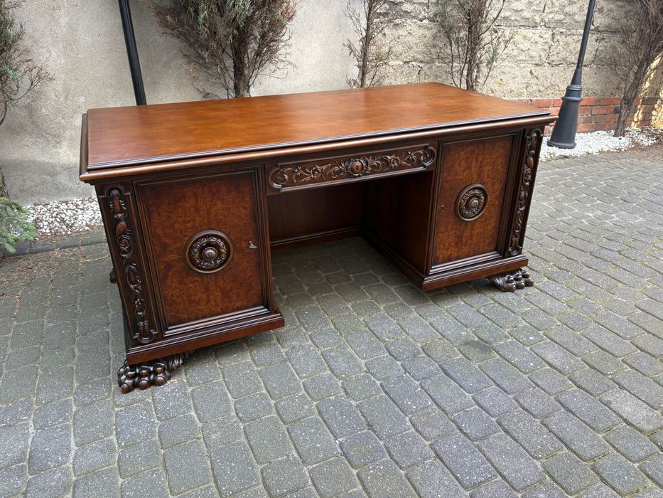 Stylowe Biurko Lwie Łapy Dwustronne Ludwik Antyk Unikat Po Renowacji