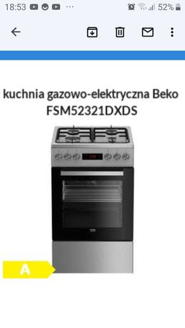 Kuchnia gazowo-elektryczna BEKO FSM 52321DXDS NOWA