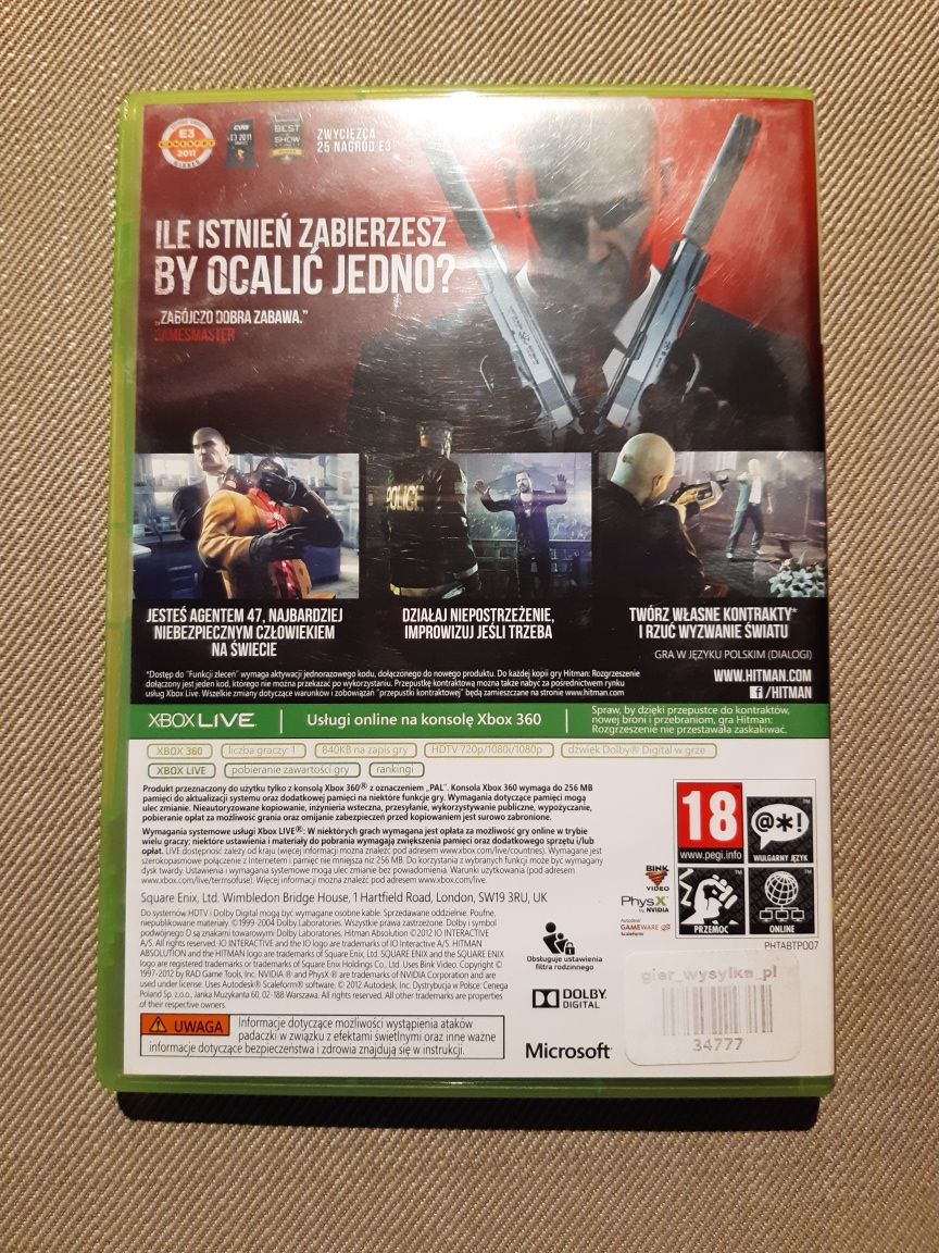 Gra HITMAN Rozgrzeszenie PL na xbox 360