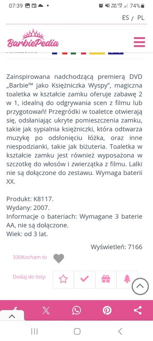 Barbie magiczny zamek księżniczka wyspy  toaletka nowe