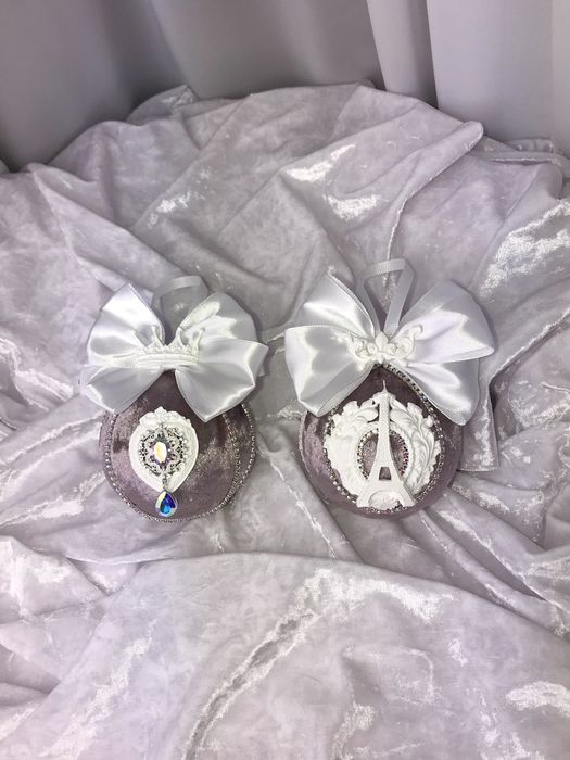 Новорічна іграшка кулька з бархату Ейфелева вежа Париж Зі стразами