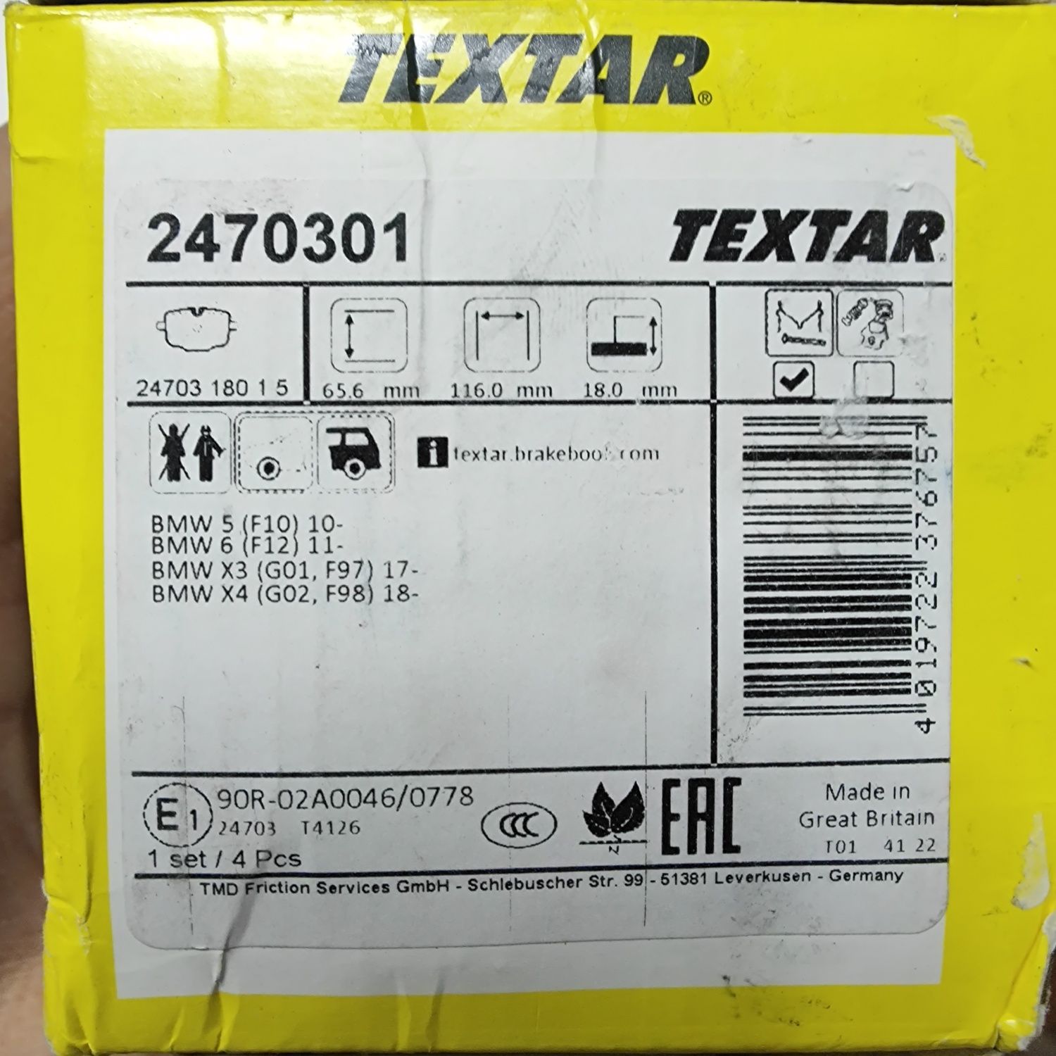 BMW G20 F10 F13 G01 F97 tylne klocki hamulcowe Textar