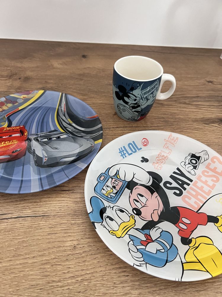 Myszka mickey talarz i kubek auta zestaw stołowy dziecięcy