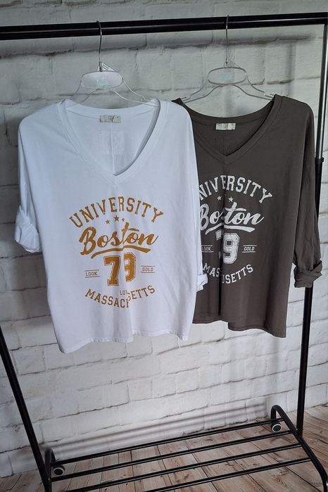 Tshirt Boston uniwersity długi rekaw z emotką na plecach